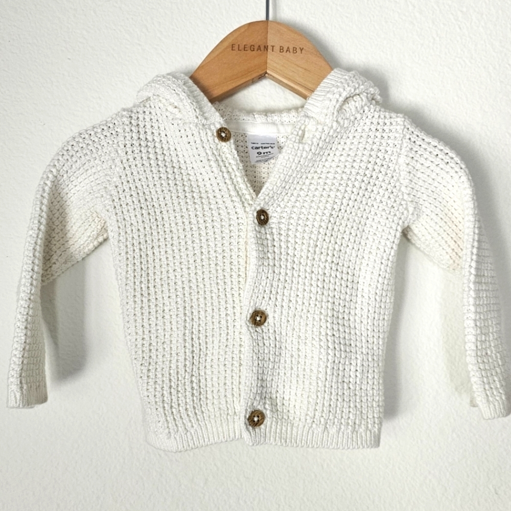 White Knit Baby Cardigan with Hood